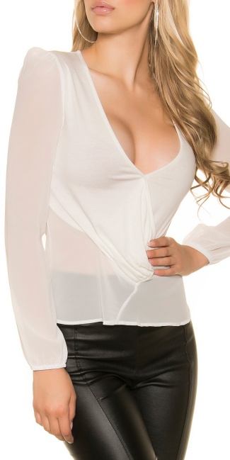 Chiffon blouse in wrap look White